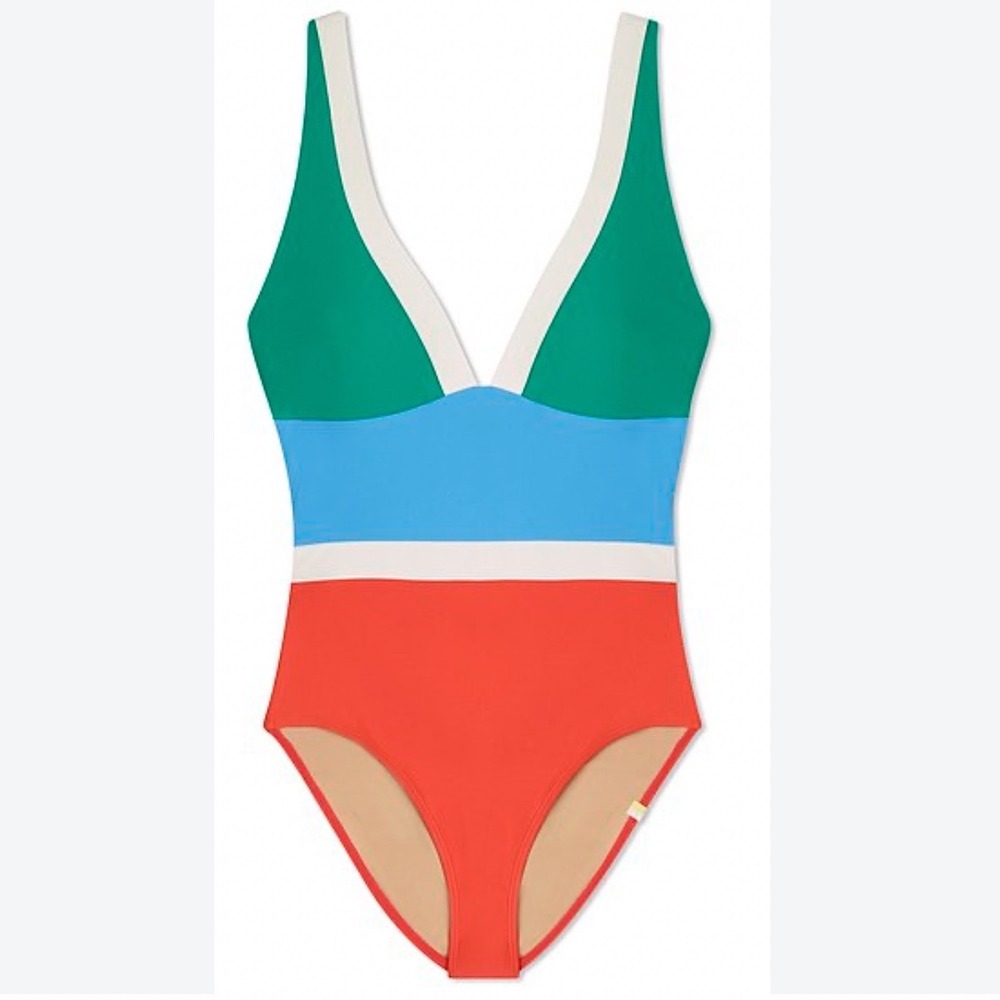 Summersalt The Deep V One-Piece Swimsuit Colorblock Green Blue Orange Size 14